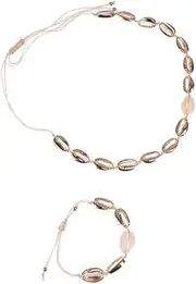 [LIFKOME] 2pcs Set Shell Chocker Stack Bracelet for Women Anklet Choker Trendy Silver Shell Letter Necklace Beach Cord Necklace Bracelet Chain Moonstone Gold Jewelry Choker Golden