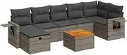 vidaXL Garden Sofa Set - Modular Grey PE Rattan Outdoor Furniture with Cushions, Storage, & Acacia Table