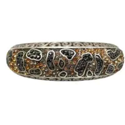 NWT Brighton Leopard Totem Print Pave Crystals Silver Hinged Bangle Bracelet