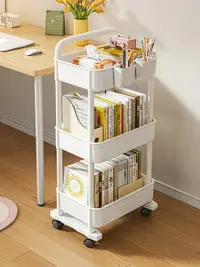 在飛比找樂天市場購物網優惠-書架 書櫃 書桌 可移動書架置物架落地多層帶輪小推車零食家用