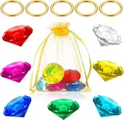 ZCYSRLQIN 12 Pcs Gold Round Ring Set Acrylic Diamond Gemstone Jewelry Alloy Halloween Party Hunting Cake Ornament Gift Bag Blue Hedgehog Power Ring (Classical Style)