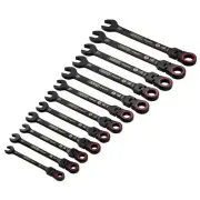 Draper Metric Flexible Head Ratchet Combination Spanner Set Black 12 Pc 03929