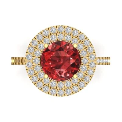 2.47Ct Round Cut Natural Garnet Gold Halo Engagement Promise Statement Ring