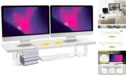 Dual-Monitor-Stand-Riser-For-Desk Adjustable Length 32-40 Inch，Large White