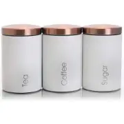MegaChef Canister Set Kitchen Storage Matte White Copper Finish Lids 3-Piece