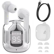 Earphone Wireless Bluetooth 5.0 Headphones Sport Gaming Headsets Noise Reduction Earbuds with Mic + Free cover-White