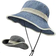 [OZ SMART Australia] Vintage Cotton Washed Wide Brim Bucket Hat Cowboy Style, UPF 50 UV Protection Sun Hat for Men & Women, Adjustable & Packable Boonie Hat for Fishing, Hiking, Golf, Gardening