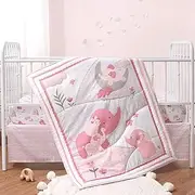 The Peanutshell Pink Elephant Crib Bedding Set | 3 Pieces | Crib Comforter, Fitted Sheet, Crib Skirt