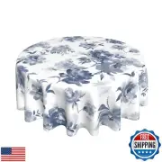 Blue Floral Tablecloth Round 60 Inch Chinoiserie Table Cloth Flowers Table Cl