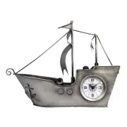 Peterson Artwares Sailing Ship Metal Table Clock Quartz Built-in Analog Silver