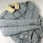 American Eagle Jean Jacket Womens XS Denim Sherpa Lining Pockets Rivet Buttons