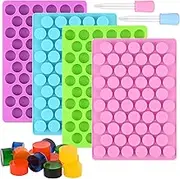 Sakolla Round Candy Molds Silicone, 220 Cavities Mini Cylinder Molds for Chocolate, Hard Candy, Gummy, Ganache, Ice Cubes, Set of 4 with 2 Droppers