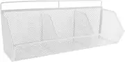 CAXUSD Wire Mesh Desk Organizer: File Storage Basket With Slanted Compartments Office Accessories Holder For Document Pen Paper Clip Notepad White