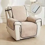 Recliner Chair Covers, Soft Plush Recliner Slipcovers Non Slip Furniture Protector Sofa Armrest Cover with Elastic Strap(Coffee)