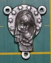 Rosary Centre Piece, Mother..Help / Sacred Heart Of Jesus, Silver Tone 25 x 20mm