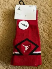 Nike Air Jordan Kids Crew Socks Red Black 5Y-7Y Women 4-6 2 Pair