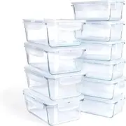 Borosilicate Tempered Glass Food Storage Containers with Lids, [10 Pack] Airtight Lunch Containers. Microwave, Oven, Freezer and Dishwasher Safe.