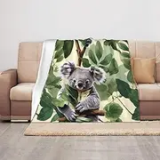 ZTPOWQA Green leaf koala Print Plush Blankets 50 x 40 in Cozy Blanket for Couch Soft Warm for Home Decor Sofa