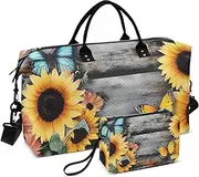 [YXYZRMY] Retro Sunflower Board Butterfly Travel Duffel Bag Gym Bag Sports Tote Bag with Multiple Interior Pockets Shoulder Weekender Bag for Women Men with Toiletry Bag 20.5”x 7.9”x 13.8