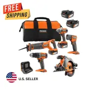 RIDGID 18V Cordless 5 Tool Combo Kit Drill Saw Light Impact Driver 2 Batteries