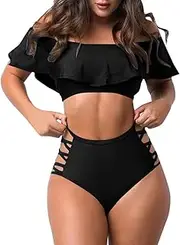 [SMIDOW] Swimsuits for Women 2 Piece Hawaiian Swimwear Summer Swim Ruffled Cami Bra Bathing Sets Tankini Bikini Set Beachwear