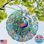Peacock Wind Spinner 3D Stainless Steel Kinetic Sculpture Metal Art Christmas