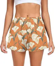 [FRODOTGV] Cartoon Lilies Yellow Women Athletic Shorts Ouick Dry Exercise Shorts for Travel Volleyball Running Cycling S