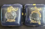 Crystal 24kt Gold Plated Menargerie Bear & Elephant Paperweights Figurine Box