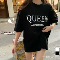 在飛比找蝦皮商城優惠-【買到戀愛】現貨 韓版寬鬆短t QUEEN百搭牛奶棉短袖棉T