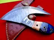 7" Blade ULU KNIFE HANDMADE FORGED DAMASCUS STEEL_ Damascus Wooden Handle