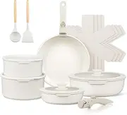 17 Pcs Pots and Pans Set Nonstick, Cookware Set Detachable Handl Kitchen Cooking Set with Utensil and Pan Protectors, PFOS and PFOA Free(White)