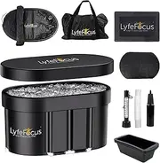 LyfeFocus Cold Therapy Pod – Premium Recovery Ice Bath Tub with Thermometer, Foot Mat, Protection Lid, Groundsheet, Reusable Ice Blocks and Set Up Accessories (Black Base, Black Top, Large 100cm)