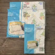 NEW Vtg 70s JCPenney 4pc Sheet Set FULL DOUBLE SIZE Faux Cross Stitch Floral