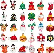 30 Pieces Mini Christmas Ornaments Resin Tiny Christmas Tree Decorations Miniature Ornaments for Mini Tree Small Christmas Figures - Santa Snowman Bear Reindeer Bells Candies