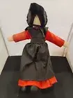 Amish Girl Homemade Doll Cloth Faceless 14" Faded Red & Black HTF On Stand New