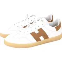 在飛比找Yahoo奇摩購物中心優惠-HOGAN Cool H 鋸齒邊牛皮拼接繫帶運動鞋 小白鞋(