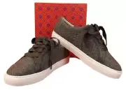 NIB TORY BURCH GRAY QUILTED FELT MARION T LOGO LACE UP SNEAKERS 8.5 $195