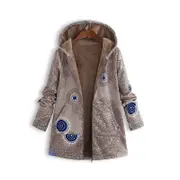 Nevenka Womens Winter Printed Fleece Jacket Casual Sherpa Lined Fuzzy Jacket-CircleKhaki