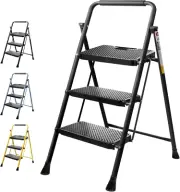 TICONN 3 Step Ladder, Heavy Duty Foldable Step Stool, Portable Steel Folding Sto