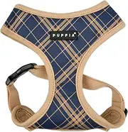 Puppia Corwin Dog Harness A (Over-The-Head) Fashionable Checkered Pattern Spring Summer Harness for Small and Medium Dogs, Navy, Medium