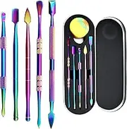 YETOOME 6 Pcs Wax Carving Tool Set with 5 ml Silicone Container and Portable Metal Case, Double-Ended Carving Tool Stainless Steel Wax Sculpting Tools for Wood, Wax, Clay, Pottery, Rainbow Color