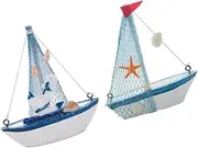 NOLITOY 2pcs Mediterranean Style Wooden Sailboat Decor for Car Home Party Office Decor