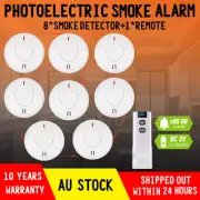 8x Wireless Interconnected Photoelectric Smoke Alarm 10 Year Battery +Remote