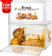 2PCS Large Stackable Bread Box Double Layer Storage Clear Container for Countert