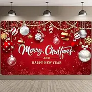 Irenare Christmas Backdrop Merry Christmas Party Decoration Christmas Photo Banner Signs Xmas Photography Background Photo Props for Winter New Year Xmas Eve Family Party Decoration Supplies (Ball)