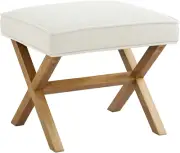 Mid-Century Square Modern X Ottoman Chair, Linen, Ivory, 18"D X 20"W X 18"H (Pre