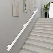 Industrial Stair Handrail for Indoor Outdoor Steps, 3m/3.6m/4m/5.2m/6m White Metal Square Pipe Banister Rail Kit, Wall Mounted Staircase Railing Safety Hand Rails for Corridor Attic(14ft/420cm)