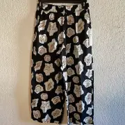 Nicole Miller 100% Linen Pull-on Wide Leg Pants Women Medium Black Shells NWT
