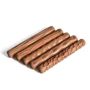 1X DIY Pottery Tools Embossing Wood Hand Rollers for Stamp Clay Pattern Modeling