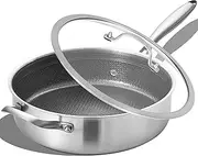 [LOLYKITCH] 6 Quarts Hybrid Non Stick Tri-Ply Stainless Steel Sauté Pan with Lid,12 Inch Deep Frying Pan,Large Skillet,Induction Cooking Pan, Oven Safe and Detachable Handle.